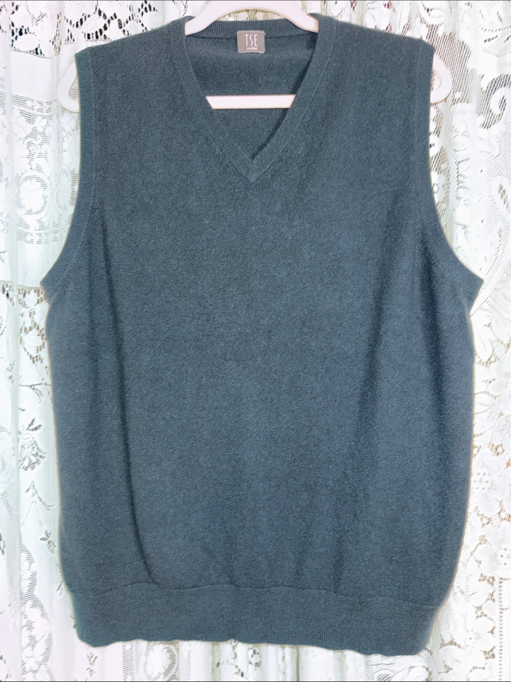 TSE Men's V-Neck cashmere Sweater Vest teal